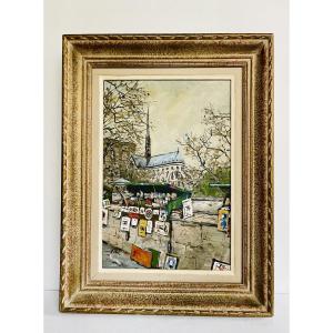 Painting Of Notre Dame And The Booksellers - Gil
